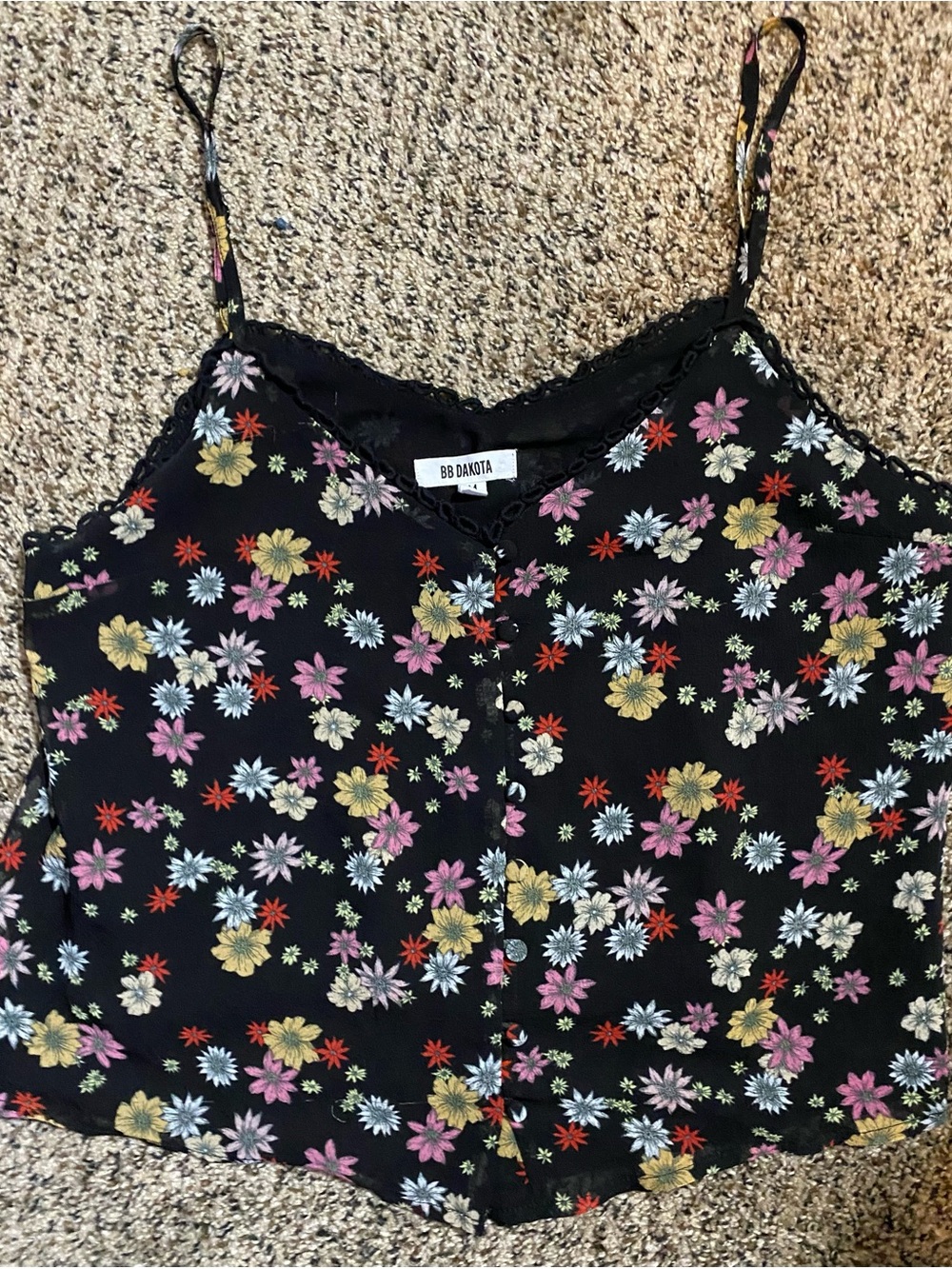 BB Dakota Black Floral Print Spaghetti Strap Cami